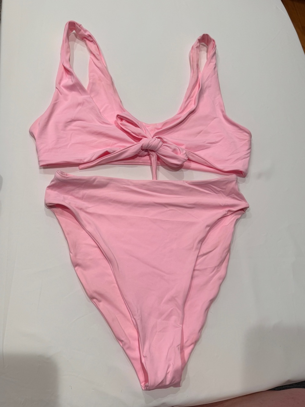 Classic Pink Tie-Front Bikini Set - Women- small top medium bottom